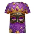 thumbnail image 5 of NuoCaiYun Happy Mardi Gras T Shirt for Women New Party Carnival Printed Round Neck Short Sleeve T-Shirt Tops, 5 of 6