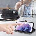thumbnail image 3 of SaniMore for Samsung Galaxy S23 Plus (6.6") Case, PU Leather Embossed Lines Wristlet Zipper Cash Pocket Card Slots Magnetic Flip Stand Full Protective TPU Shell Anti-drop Business Design, Black, 3 of 10