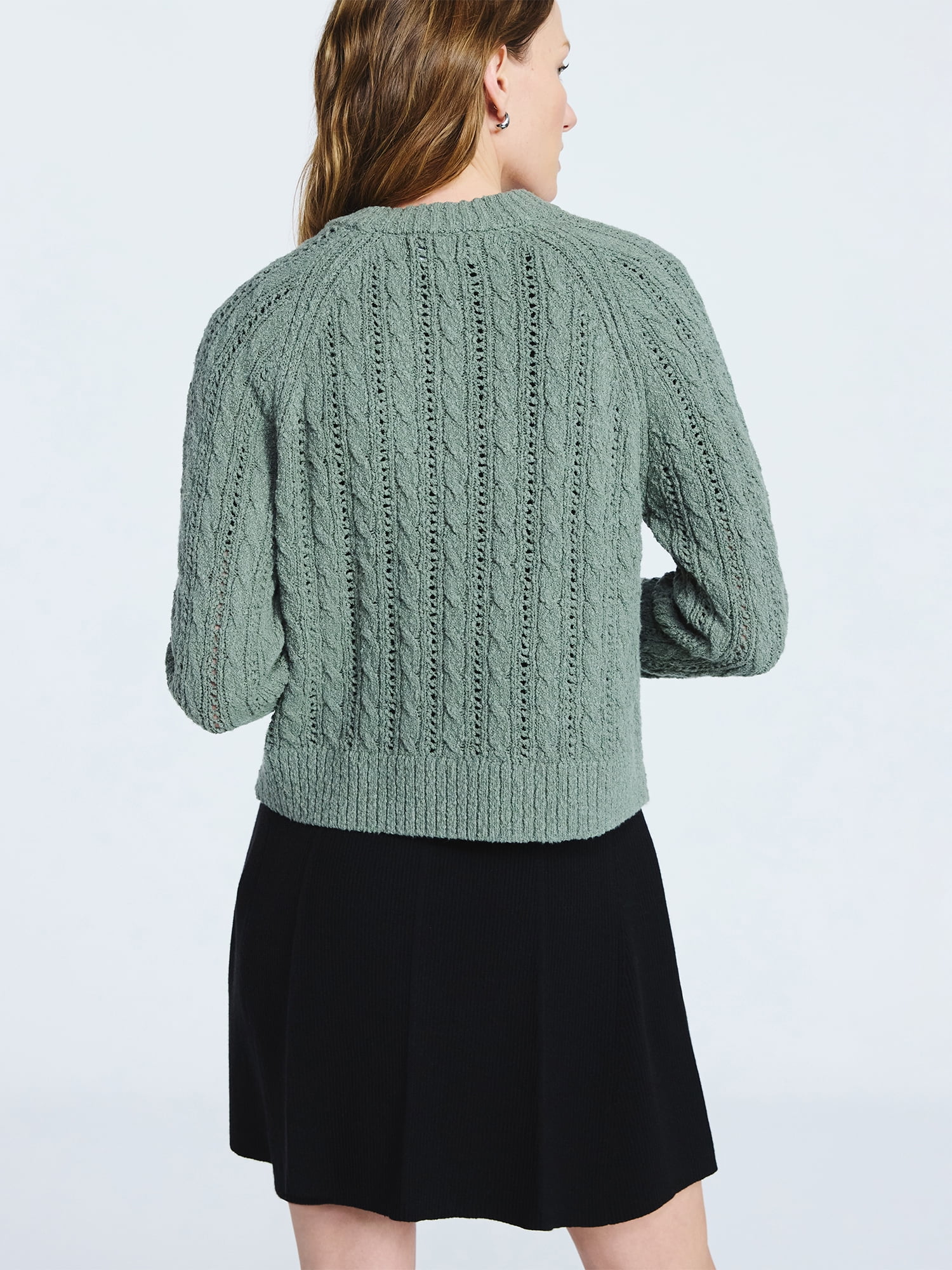 Scoop Women's and Women's Plus Cable Knit Raglan Sweater, Midweight, Sizes XS-XXL