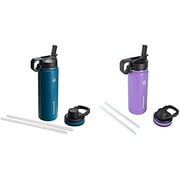Thermoflask Double Stainless Steel Insulated Water Bottle, 24 oz, Cobalt & Double Stainless Steel Insulated Water Bottle, 18 oz, Plum