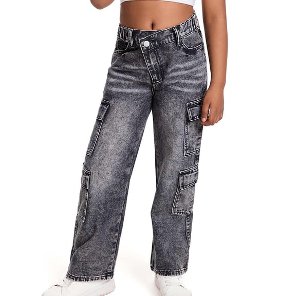 Toddler Girls' Jeans Baggy Jeans for Kids High Waisted Wide Leg Jeans with Pockets Straight Leg Jeans Girls Clothing Size 12-18 Months
