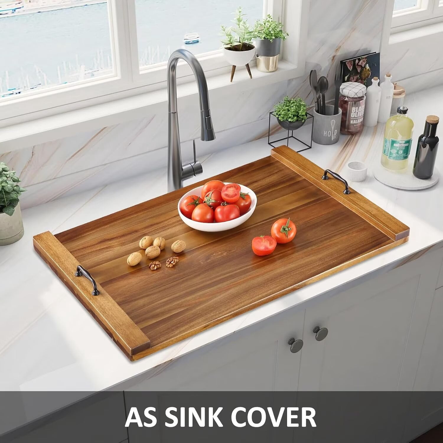 Garvee Noodle Board Stove Cover with Handles, Acacia Wood Stove Cover, 30"L x 22"W, Stove Top Covers for Gas Burners, Stove Top Covers for Electric Stove