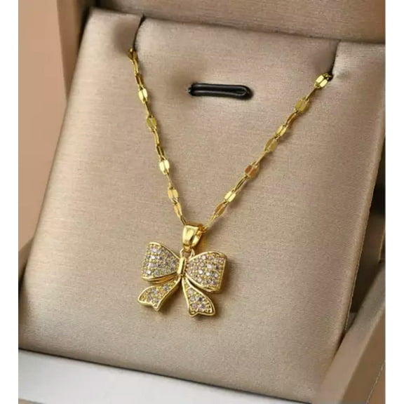 K-KED 18K Gold Plated Women Necklace Butterfly Pendant Stainless Steel Chain Jewelry-Gold