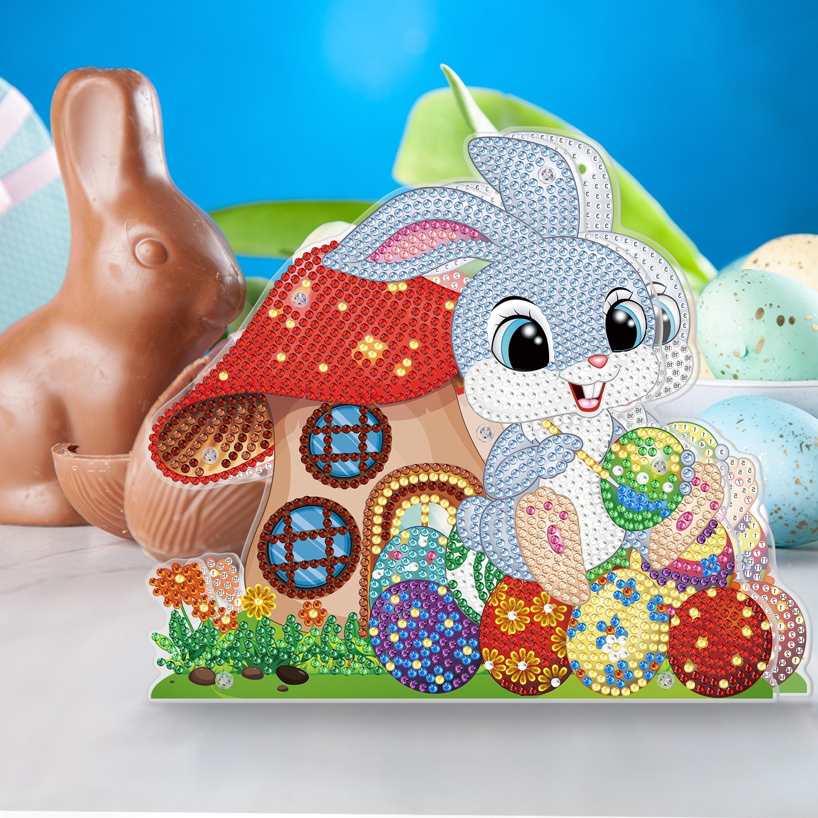 FLOPESN Easter Bunny DIY Diamond Art Painting Ornaments Lamp Kits, Diamond Painting Creative Handmade Bedroom Room Decor Double-Sided Dotted Diamonds