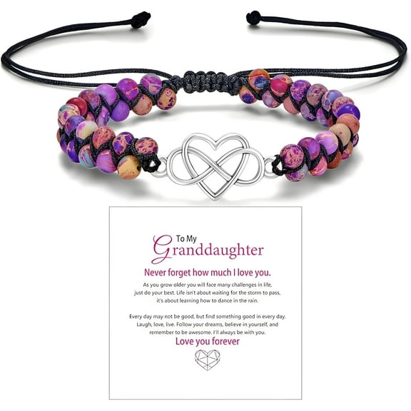 To My Granddaughter/Daughter/Mom Gift From Grandma -Infinity Heart Bracelet For Women, Natural Emperor Stone Double Layer Purple Beaded Woven Wrap Bracelets Adjustable Mind Peace Jewelry