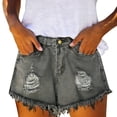 thumbnail image 5 of hoksml Women's High Waist Distressed Denim Shorts, Frayed Hem Jean Shorts, Casual Ripped Denim Shorts, 5 of 8