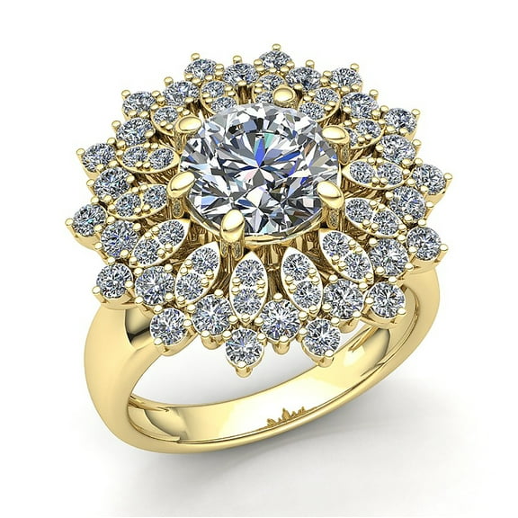 Genuine 0.5ct Round Cut Diamond Ladies Vintage Flower Anniversary Engagement Ring Solid 14K Rose, White or Yellow Gold GH SI2
