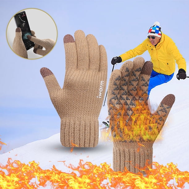 Guantes de punto de invierno cálidos para hombres y mujeres con pantalla mejorada, guantes antideslizantes con forro polar, chaqueta cálida y protector de manos.