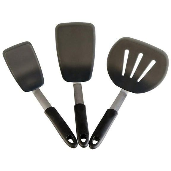G-WELL 3-Pieces Ultra Flexible Silicone Rubber Turner Spatula Set (Gray/Black)