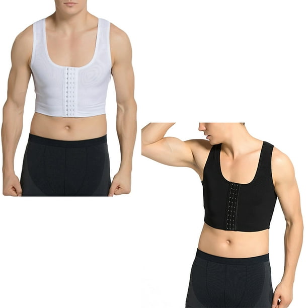 Men Vest Back Support Solid Bra ;Back Color U Collar Chest Shapers Gym  Office Sports Ground Exercising Shapewear Underwear White L