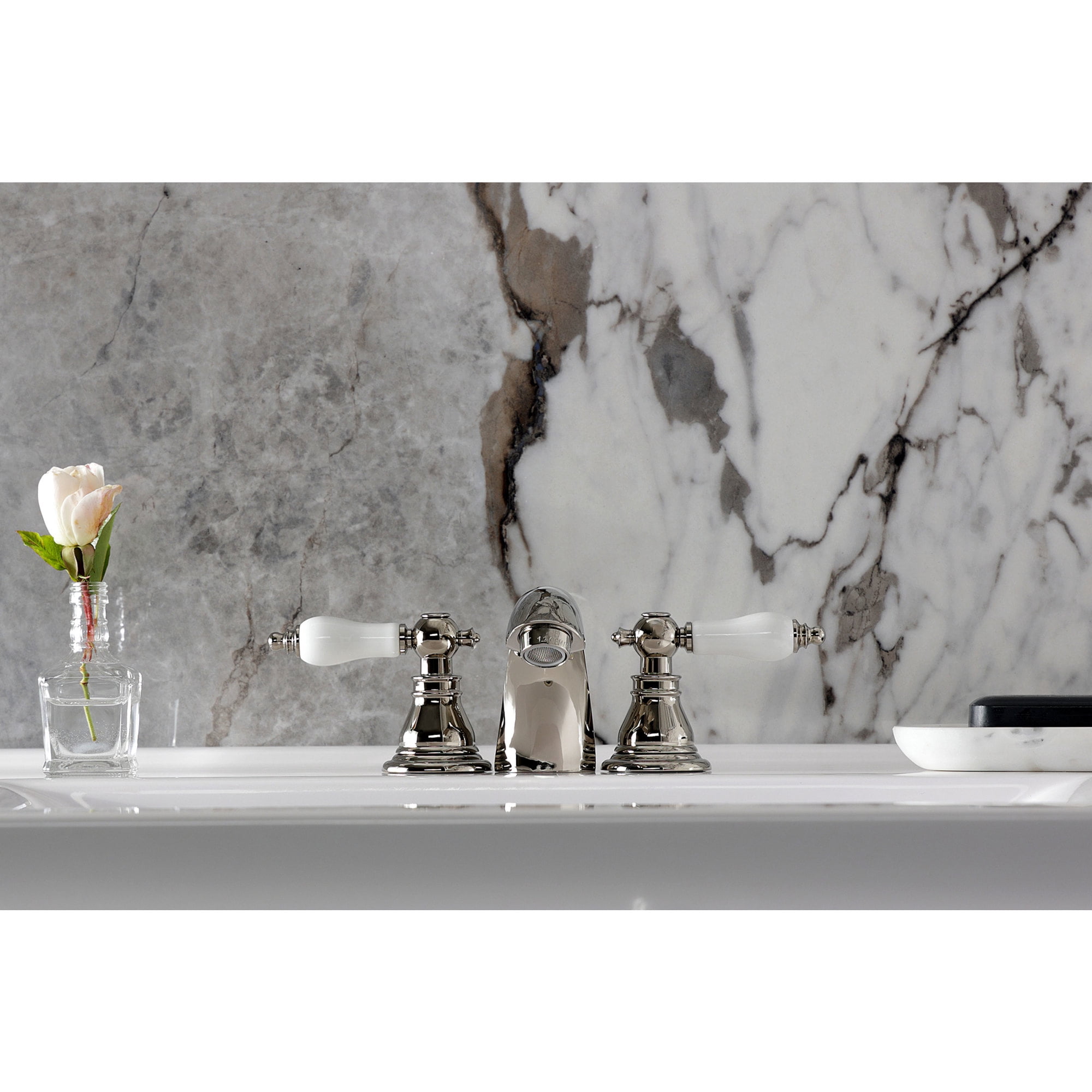 Kingston Brass KB956APLPN American Patriot Mini-Widespread Bathroom Faucet with Pop-Up Drain, Polished Nickel