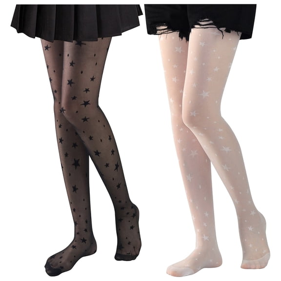 LSQii Black Pantyhose Soft Star Pattern Tights for Women Breathable Comfortable Lightweight High Waist Footed Stockings Control Top Party Outdoor Daily Wear Trendy Black