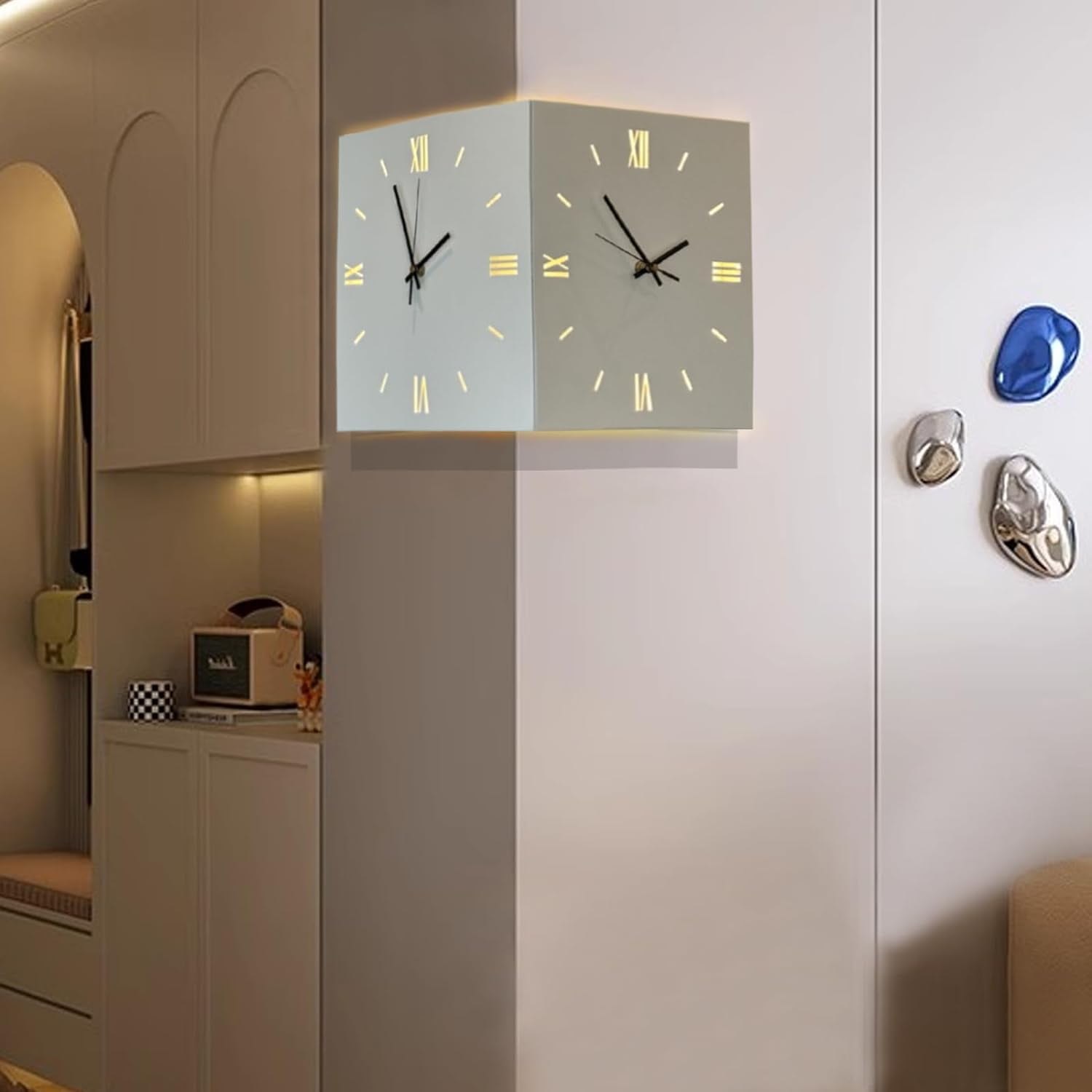 Led Wall Clock 16inch Double Sided Corner Wall Clock with 3 Colors Light Decorative Wall Clock with Remote Control for Living Room Decor (16 inch)