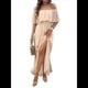 thumbnail image 2 of Vestido Informal de Lunares con Hombros Descubiertos para Mujer, con Volantes, Corsé, Borlas y Cintura Alta, con Abertura y Abertura, Color Liso Albaricoque L, 2 of 8