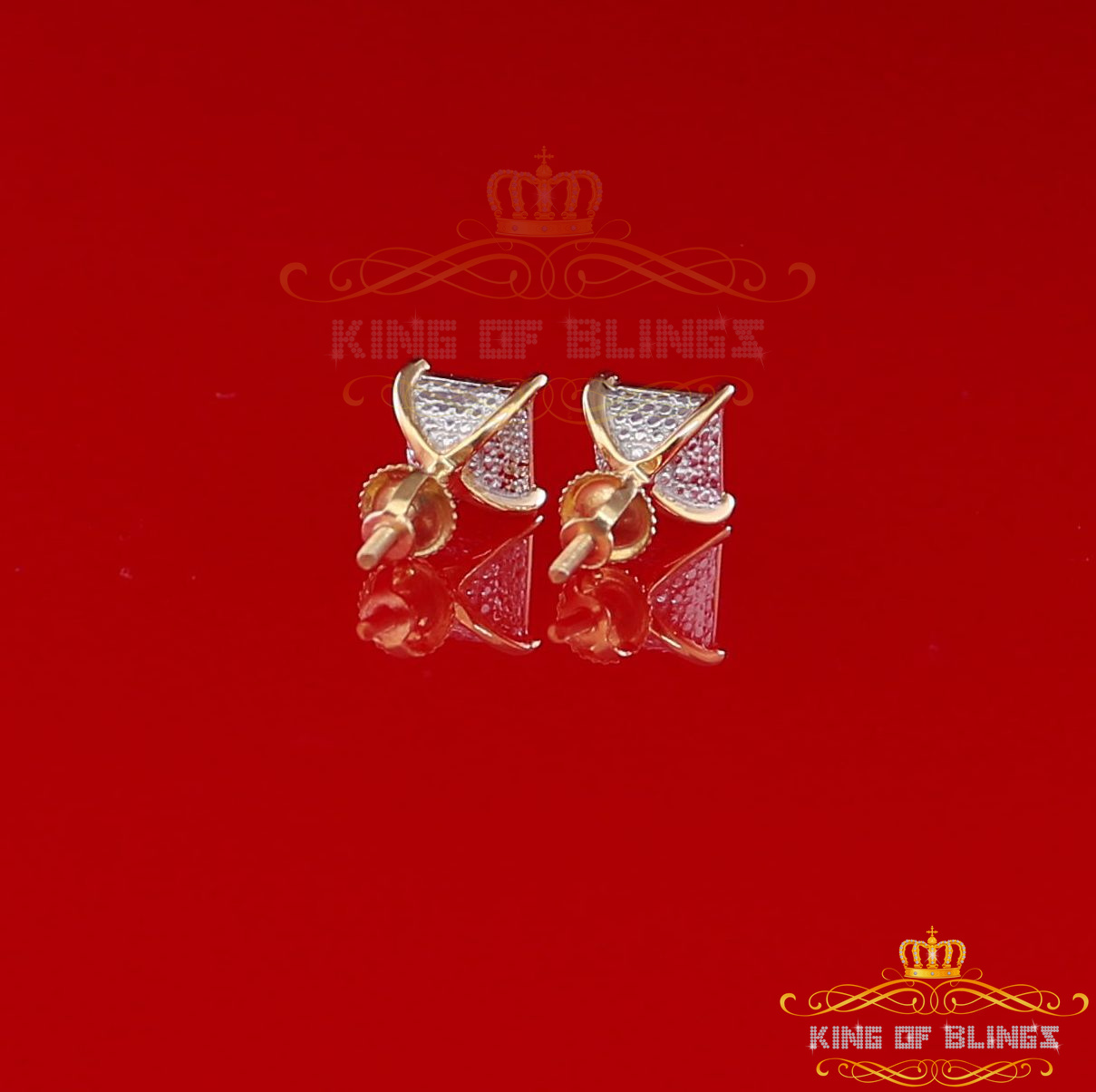 King of Bling's 10K Real Yellow Gold with 0.15CT Real Diamonds Men's/Women's stud Square Earring