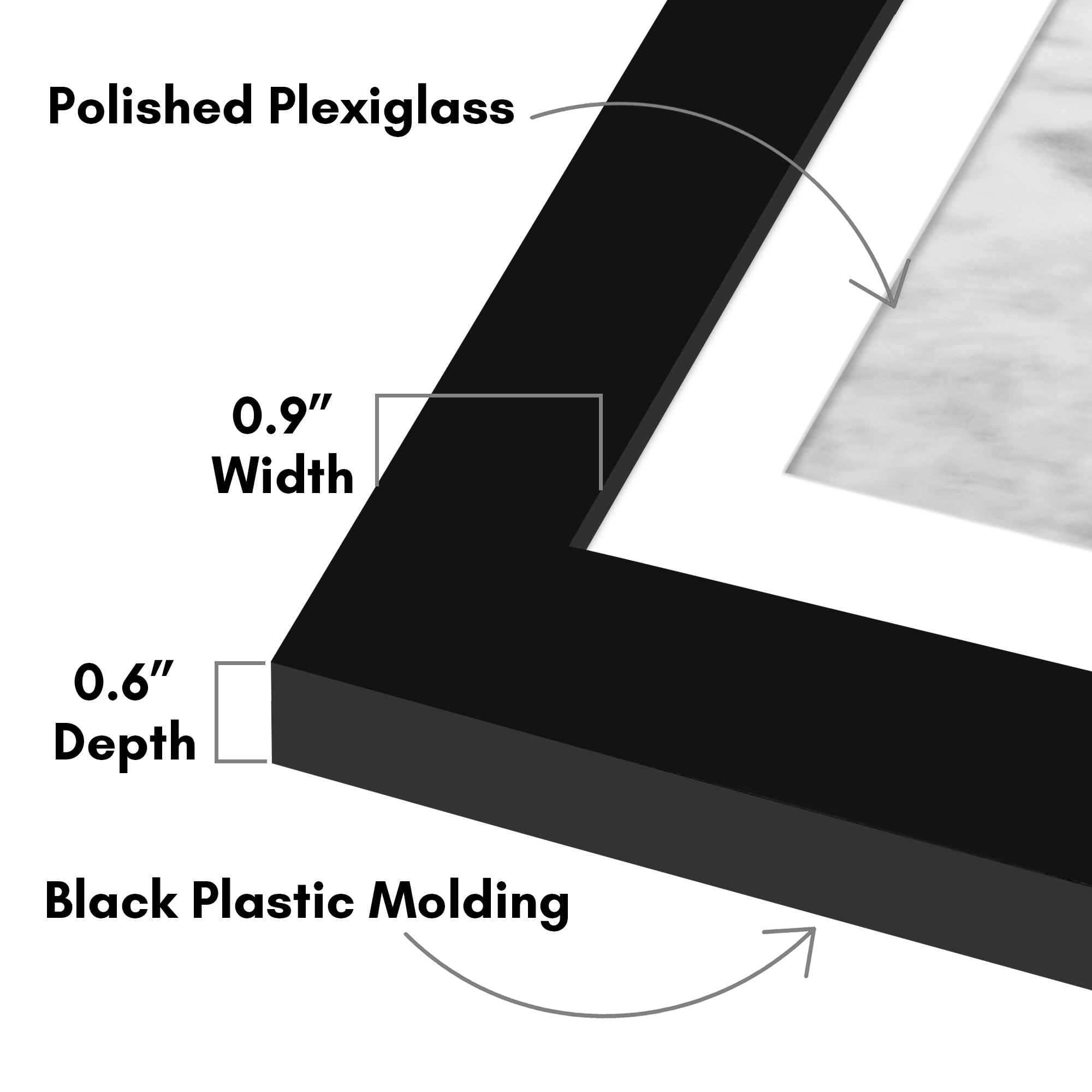 Americanflat 12x18 Poster Frame with Polished Plexiglass with 11x17 Mat 5 Pack Display Photo Galleria - Black