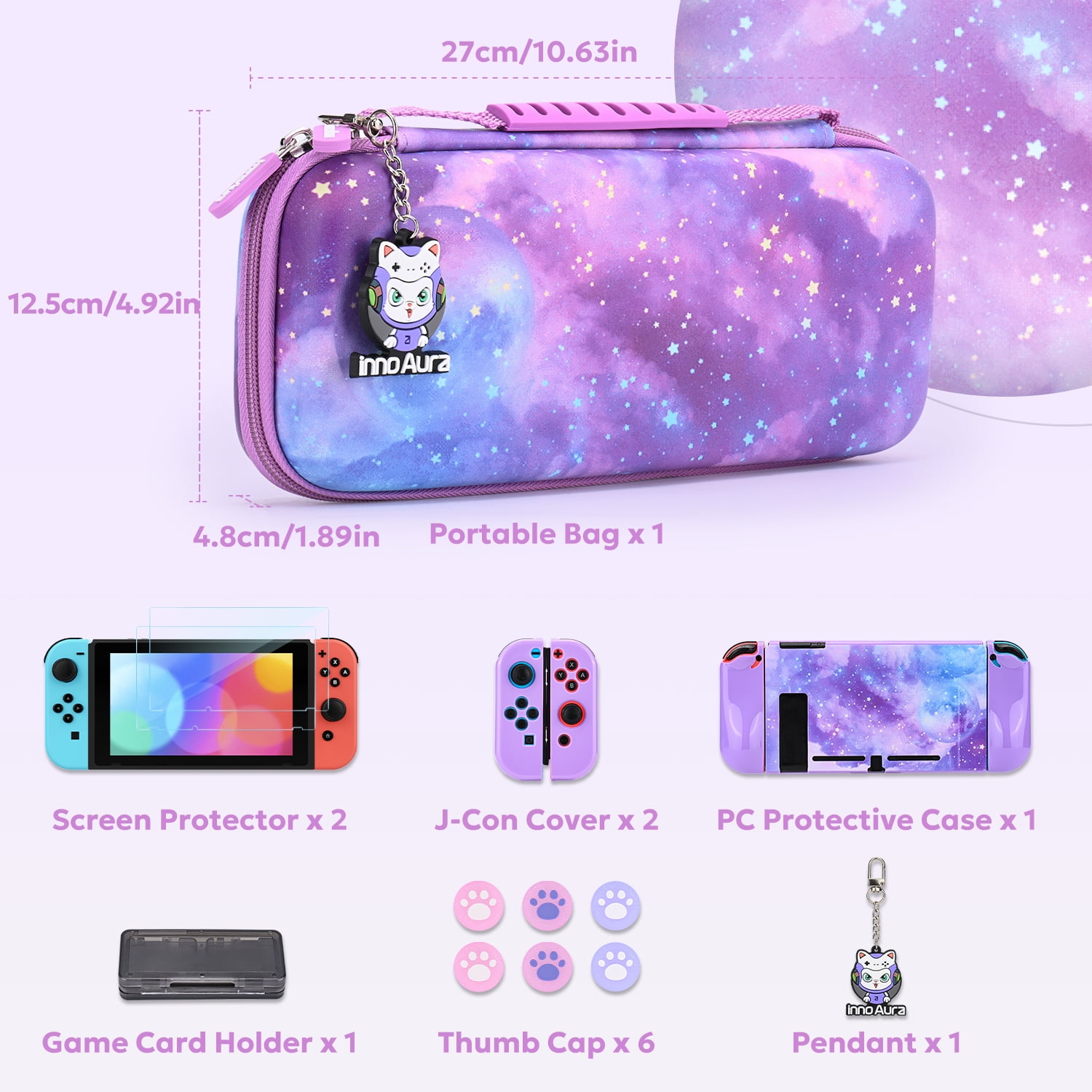 Waterproof NS Switch Case, 14 in 1 Bundle: Carrying, Protective