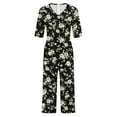 thumbnail image 5 of Yghzkop Women's Jumpsuit Floral Print V Neck Short Sleeve Back Zipper Side Pockets Wide Leg Wrinkle-Free Summer Beach Loose Fit Trendy Outfit, 5 of 5