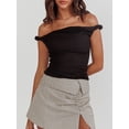 thumbnail image 4 of Gupgi Off Shoulder Top for Women Solid Color Twist Strap Tank Tops Slim Fit Ruched Crop Top, 4 of 9