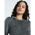thumbnail image 4 of Scoop Women’s Acid Wash Cotton Sweater with Long Puff Sleeves, Midweight, Sizes XS-XXL, 4 of 5