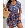 thumbnail image 6 of QSAWXQZ Women's Plus Floral Print Swim Dress 2 Piece Bathing Suit Short Sleeves V Neck Smocked Waist Dress Tummy Control Modest Swimwear Purple 2XL, 6 of 8
