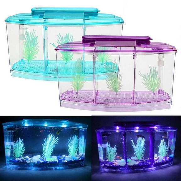kttectoa Mini Fish Tank Aquarium LED Divider Filter Acrylic Water Removable Isolation Plate 11.02x3.94x5.91in Small Fish Fry Hatch Christmas Gifts Home