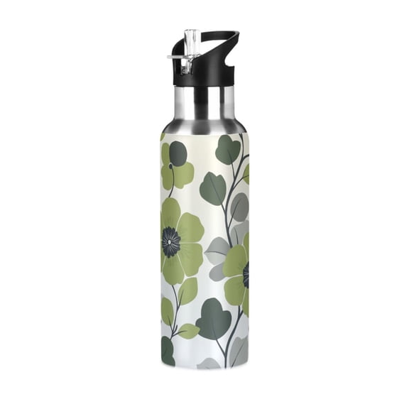 Yayeee 20oz Insulated Water Bottle Double Wall Stainless Steel with Flip Straw Lid, Retro Flower Print
