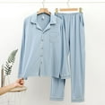 thumbnail image 2 of Odeerbi Men Pajama Sets Long Sleeves Sleepwear 2025 Casual Solid Cardigan Sleepwear Tops And Pants Turndown Suit Light blue, 2 of 3