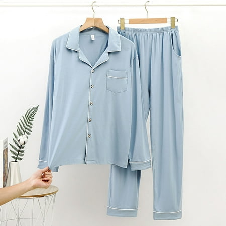 

JNGSA Men Casual Solid Cardigan Long Sleeves Sleepwear Tops And Pants Turndown Suit Clearance