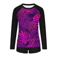 thumbnail image 4 of qucoqpe Two Piece Tankini Swimsuits for Women Fashion Floral Print Full Coverage Modest Bathing Suits Beach Sporty Long Sleeve Swimwear with Shorts, 4 of 7