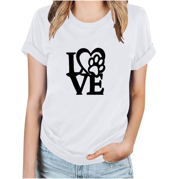 Fiudx Liquidación de Ofertas Flash Camiseta Informal de Manga Corta con Cuello Redondo y Estampado Informal a La Moda para Mujer