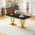 thumbnail image 2 of 70" Rectangular Faux Marble Dining Table, Diamond-Design Stainless Steel Pedestal and Marble-Style Top, for Dining Room or Office, 2 of 7