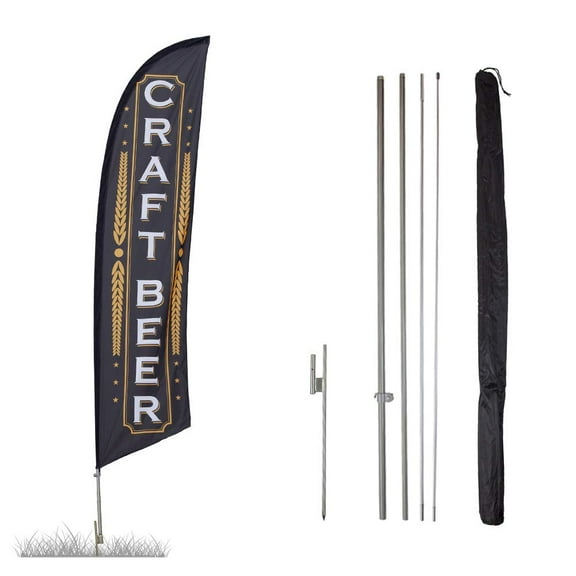 Craft Beer Feather Flag Kits - 13.5ft Flag Complete Pole Set with Ground Stake - Great for Businesses, Storefronts, Sales - Printed in The USA