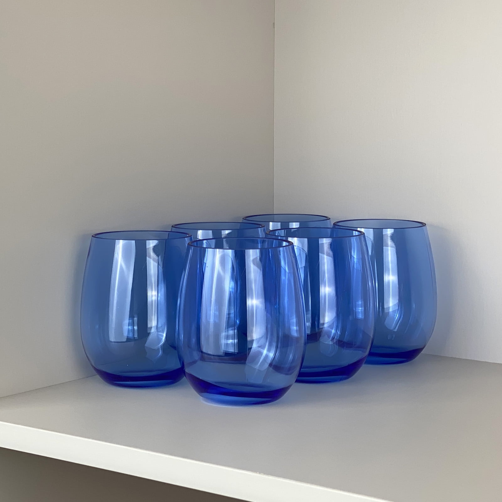 Set of 6 Acrylic Wine Glasses, 18-ounce Plastic Tumbler for Party Use,BPA Free,Dishwasher Safe (Blue)