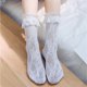 thumbnail image 3 of 4 calcetines tobilleros de encaje con puños con volantes para mujer, blanco, 3 of 4