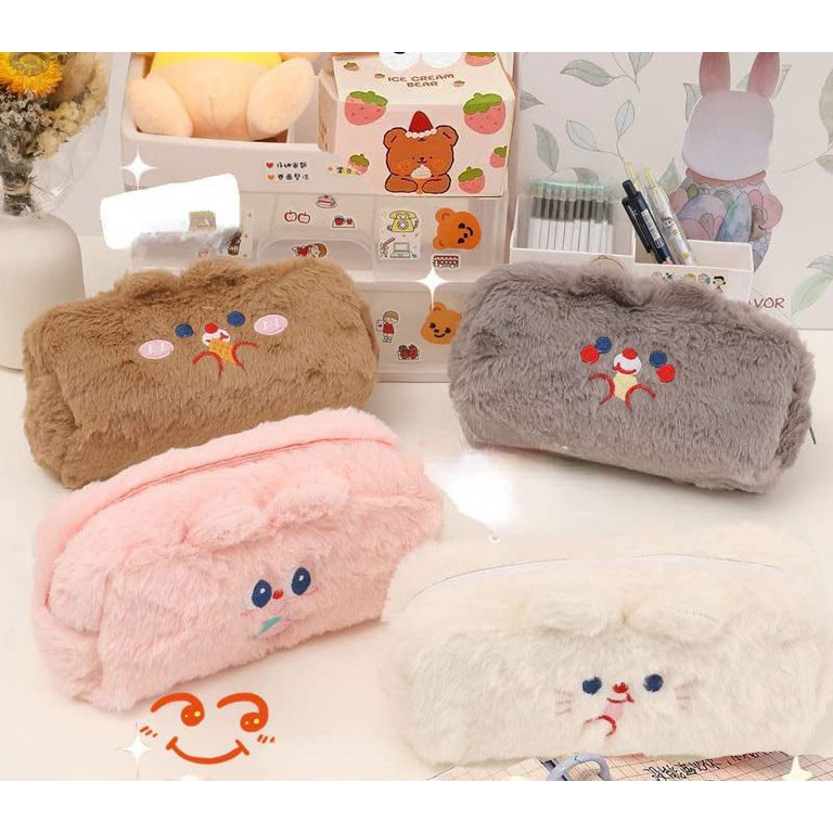 Kawaii Bear Pencil Case Fluffy Pen Bag Cute Aesthetic Pencil