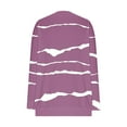 thumbnail image 4 of FRSASU Women's casual stripe printed loose fashion Long Sleeved T-shirt Solid Color cotton-like Stacked Collar Pleated Top Purple, 4 of 5