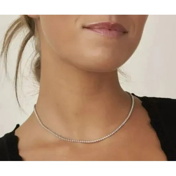 3MMRound Simulated Diamond Choker Tennis Necklace 18"in 14K White Gold Plated