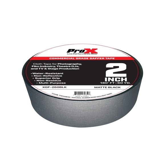 ProX XGF-260BLK, 2-inch 60YD Matte Commercial Grade Gaffer Tape Pros Choice Non Residue - 180Ft