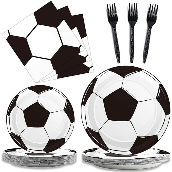 96Pcs Soccer Theme Party Supplies Disposable Soccer Party Tableware Set,Dessert Plates,Napkins for Soccer Theme Games Day Sports Birthday Decoration