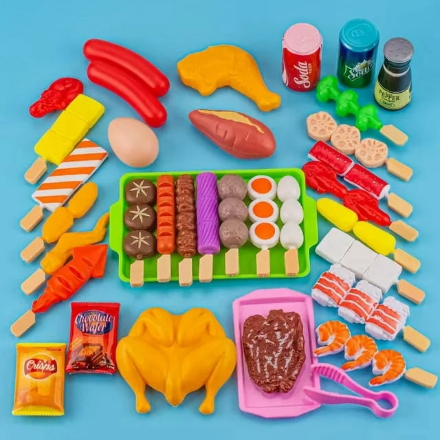 Food Toys Kids Pretend Play Kitchen Toys Simulation Food Cookware Cooking BBQ Kit Role Play Game Educational Gift For Children