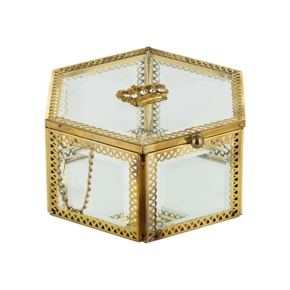 Home Details Home Details Laced Hexagon Metal Glass Mirrored Bottom