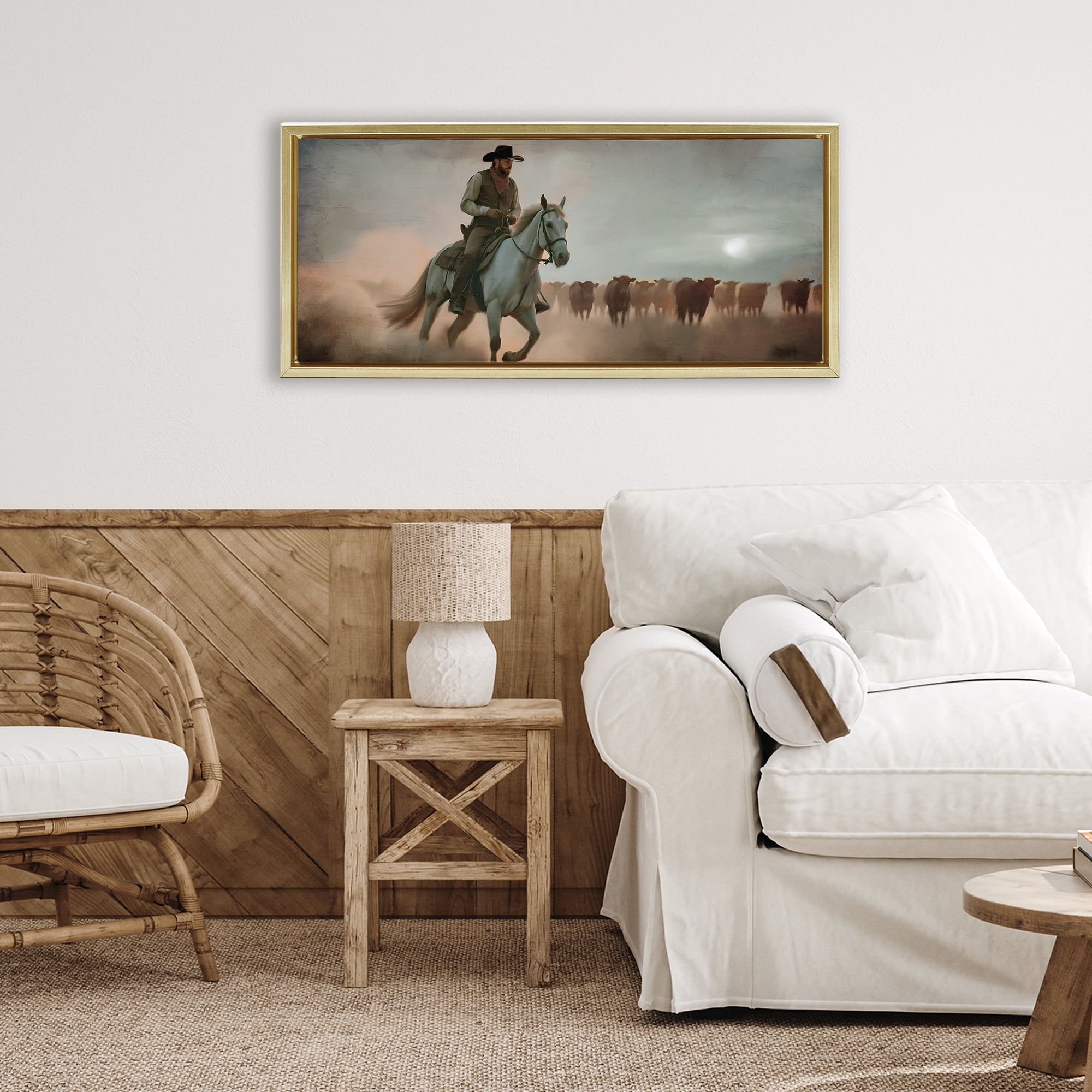 Stupell Industries Home Bound Cowboy Gold Framed Floater Canvas Wall Art, design by Kim Allen