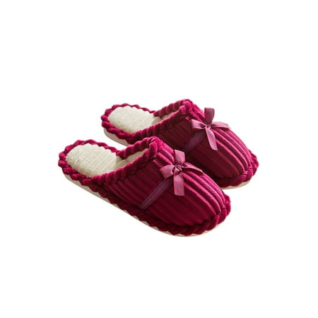 

Ymiytan Mens House Shoes Winter Warm Plush Slippers Fluffy Fuzzy Slipper Indoor Home Shoe Breathable Slip On Bow Wine Red 8.5-9