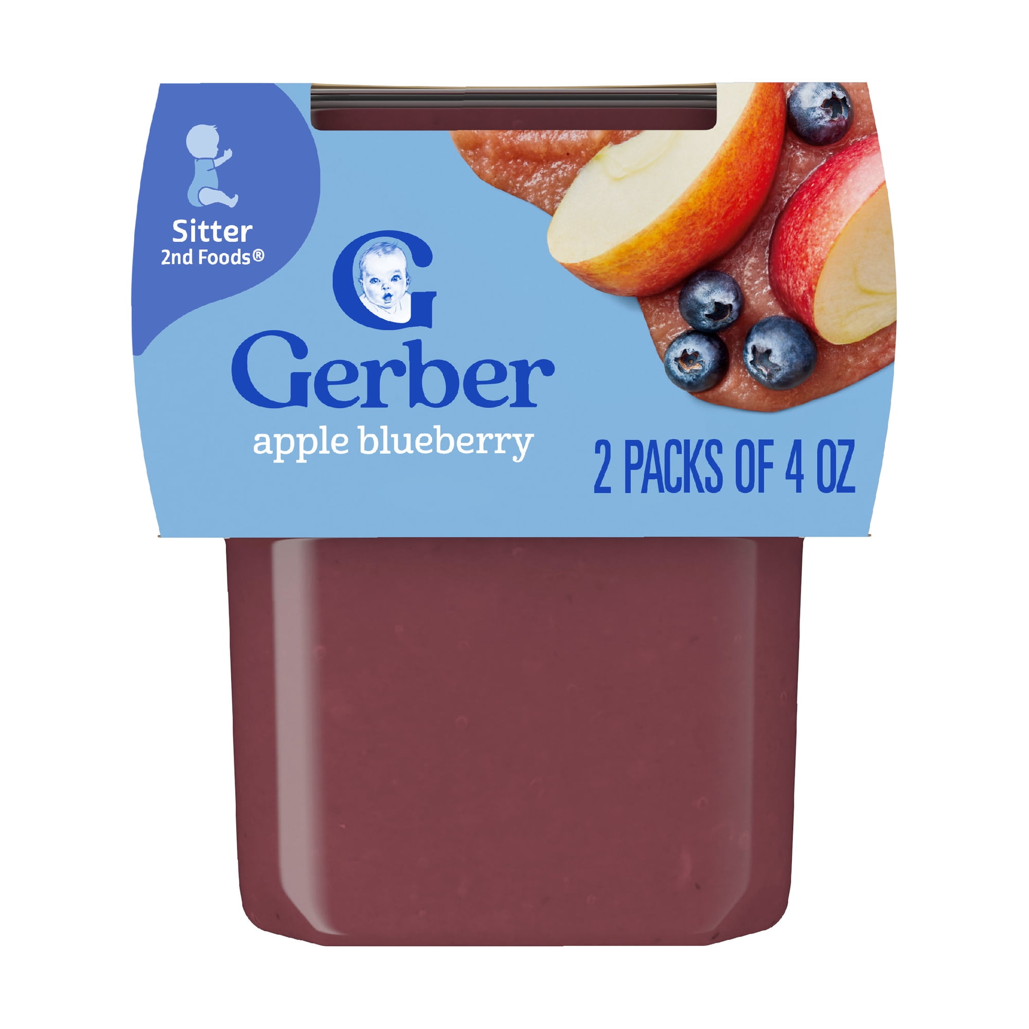 Gerber Stage 2 Baby Food, Apple Blueberry Puree Tub, Baby Puree, 2PK 8 oz