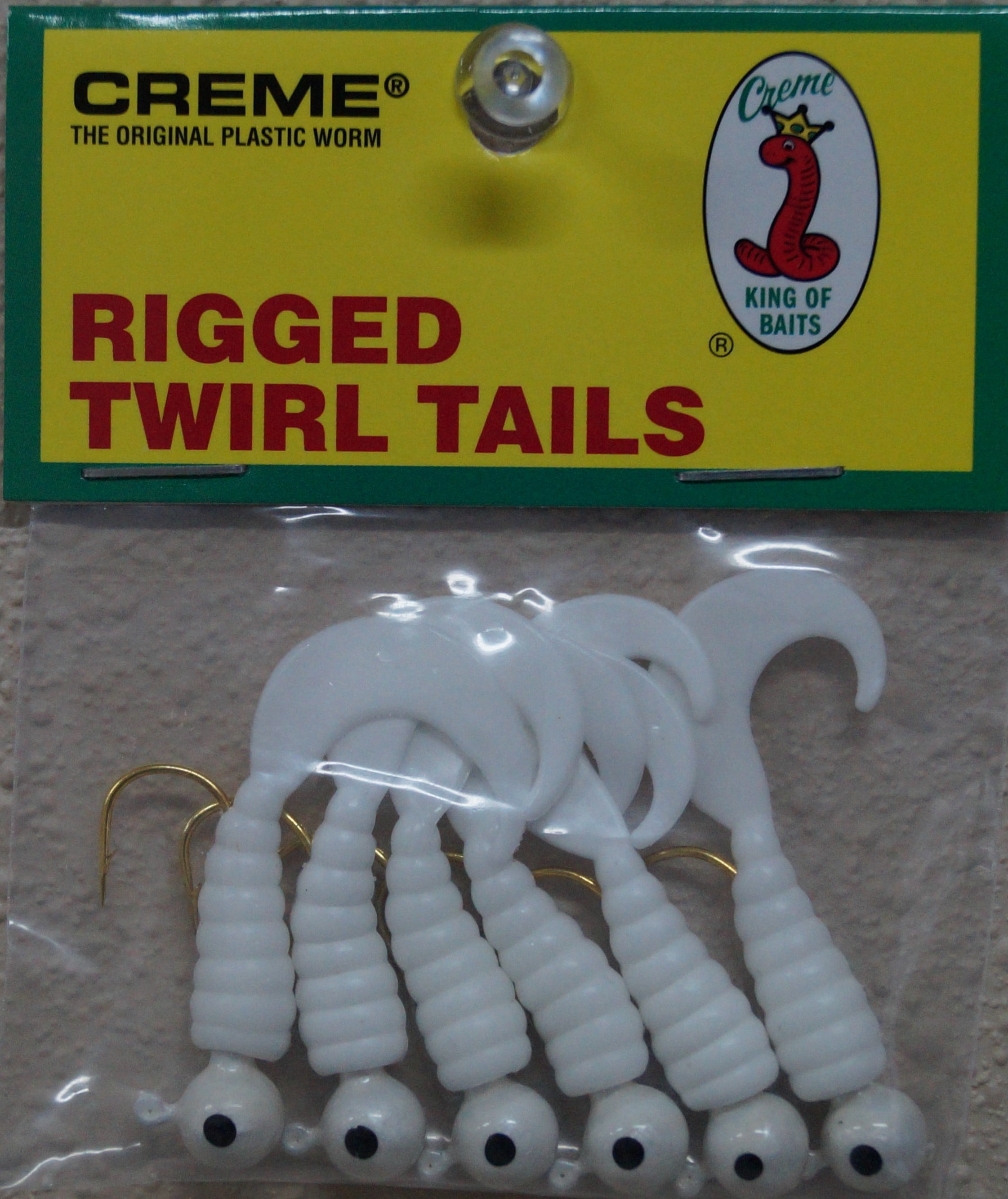 (3 pack) Creme 2" Rigged Twirl Tail Lure, White, 1/32 oz., 6 Count