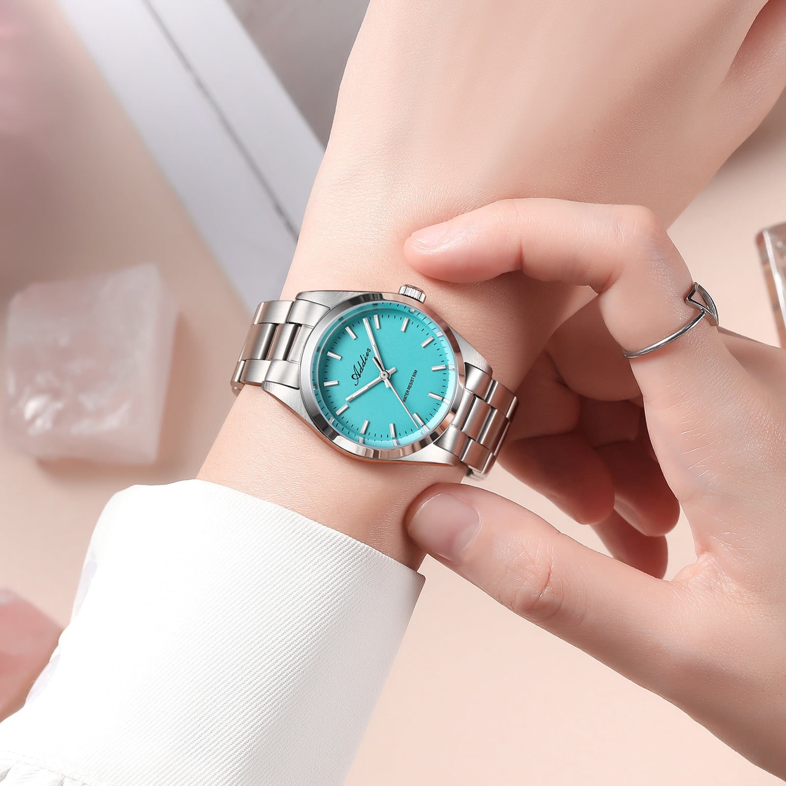 ADDIES Womens Watch 31mm Stainless Steel Sapphire Crystal Japanese Quartz Movement BGW9 Lume 50M Waterproof Analog Dress Watch for Women Ladies Gift