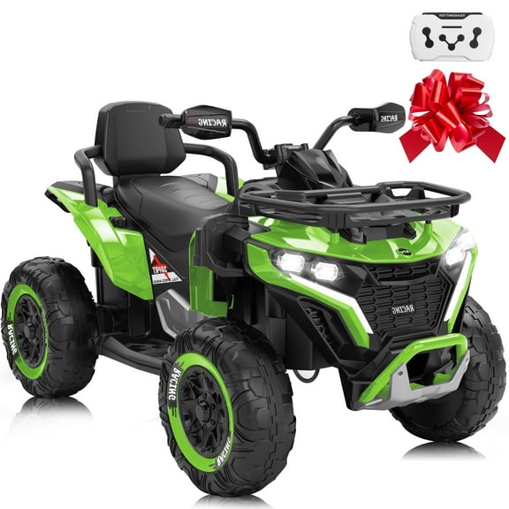 Jorfly 24V Ride on ATV Toys,Power ATV Wheels with Motor, Remote, Bluetooth Music, Horn, LED for Big Kids Gift,Green