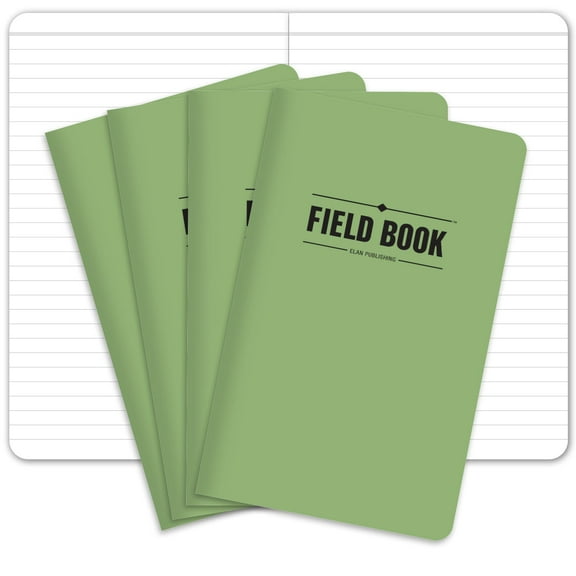Elan Publishing Company Field Notebook/Journal - 5"x8" - Green Cover - Lined Memo Book - Pack of 4