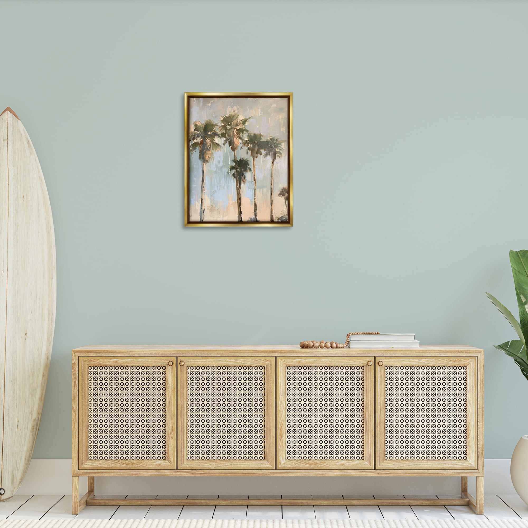 Stupell Industries Painterly Palm Trees Landscape & Nature Painting Gold Floater Framed Canvas Art Print Wall Art, 25 x 31